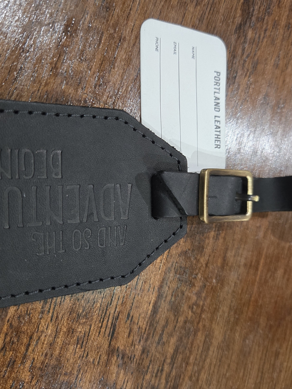Portland Leather Black Leather Luggage Tag with Brass-Tone Buckle